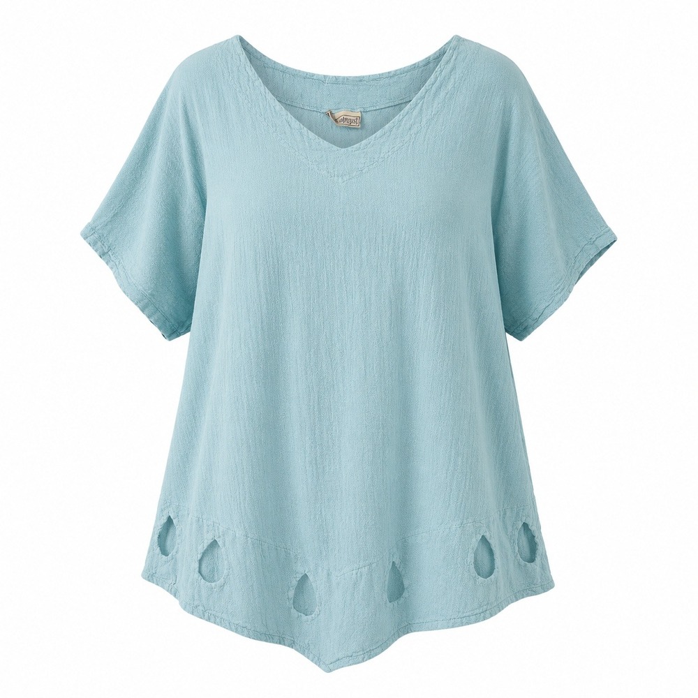 CottonWays Womens Light Blue Cotton Gauze Cutout Asymmetric Hem Top Size 4/4X